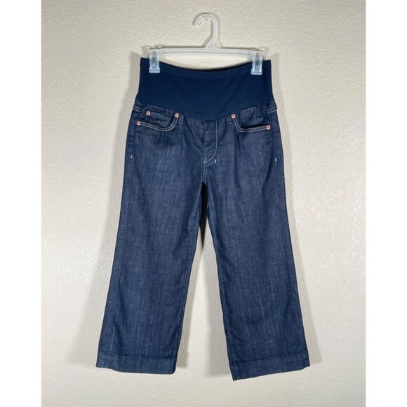 7 For All Mankind DOJO Maternity Crop Jeans Stretch Embroidered Back Pockets - Picture 3 of 7